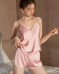 Waschbares Seiden-Pyjama-Set mit Shorts