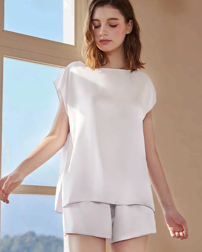 Kurzärmliges Pyjama-Set aus waschbarer Seide