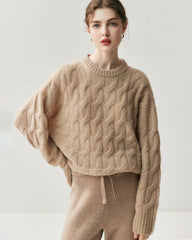 Damen Oversize-Pullover aus Seide-Kaschmir mit Zopfmuster