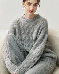 Damen Oversize-Pullover aus Seide-Kaschmir mit Zopfmuster