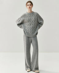 Damen Oversize-Pullover aus Seide-Kaschmir mit Zopfmuster