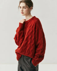 Damen Oversize-Pullover aus Seide-Kaschmir mit Zopfmuster