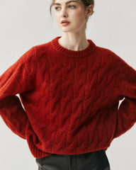 Damen Oversize-Pullover aus Seide-Kaschmir mit Zopfmuster