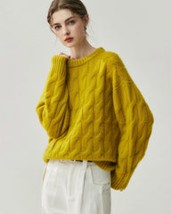 Damen Oversize-Pullover aus Seide-Kaschmir mit Zopfmuster