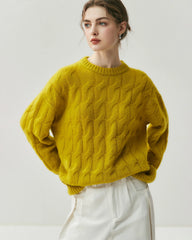 Damen Oversize-Pullover aus Seide-Kaschmir mit Zopfmuster
