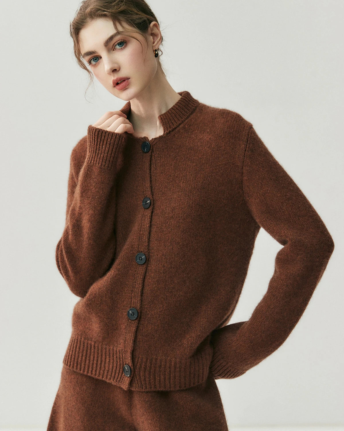 Damen Kaschmir-Woll Cardigan & Shorts Set