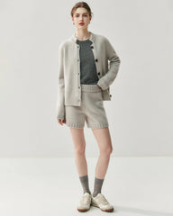 Damen Kaschmir-Woll Cardigan & Shorts Set