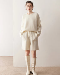 Damen Kaschmir-Woll Strickpullover und Shorts Set