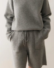 Damen Kaschmir-Woll Strickpullover und Shorts Set