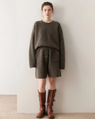 Damen Kaschmir-Woll Strickpullover und Shorts Set
