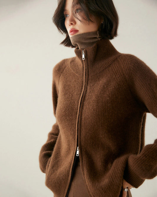 Damen-Cardigan aus Kaschmir-Wolle mit Reißverschluss