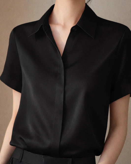Kurzarm Klassische Seidenbluse Damen – Knopfverschluss