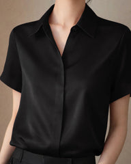 Kurzarm Klassische Seidenbluse Damen – Knopfverschluss
