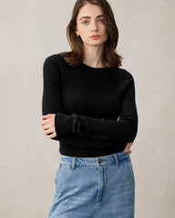 Damen Stricktop aus Wolle und Kaschmir mit Rundhalsausschnitt