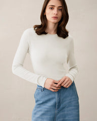 Damen Stricktop aus Wolle und Kaschmir mit Rundhalsausschnitt