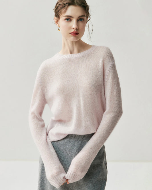 Damen Leichter Kaschmirpullover mit Rundhalsausschnitt