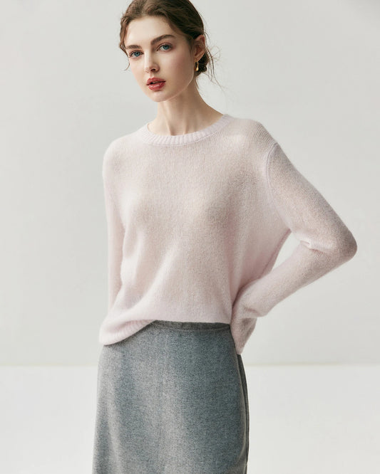 Damen Leichter Kaschmirpullover mit Rundhalsausschnitt