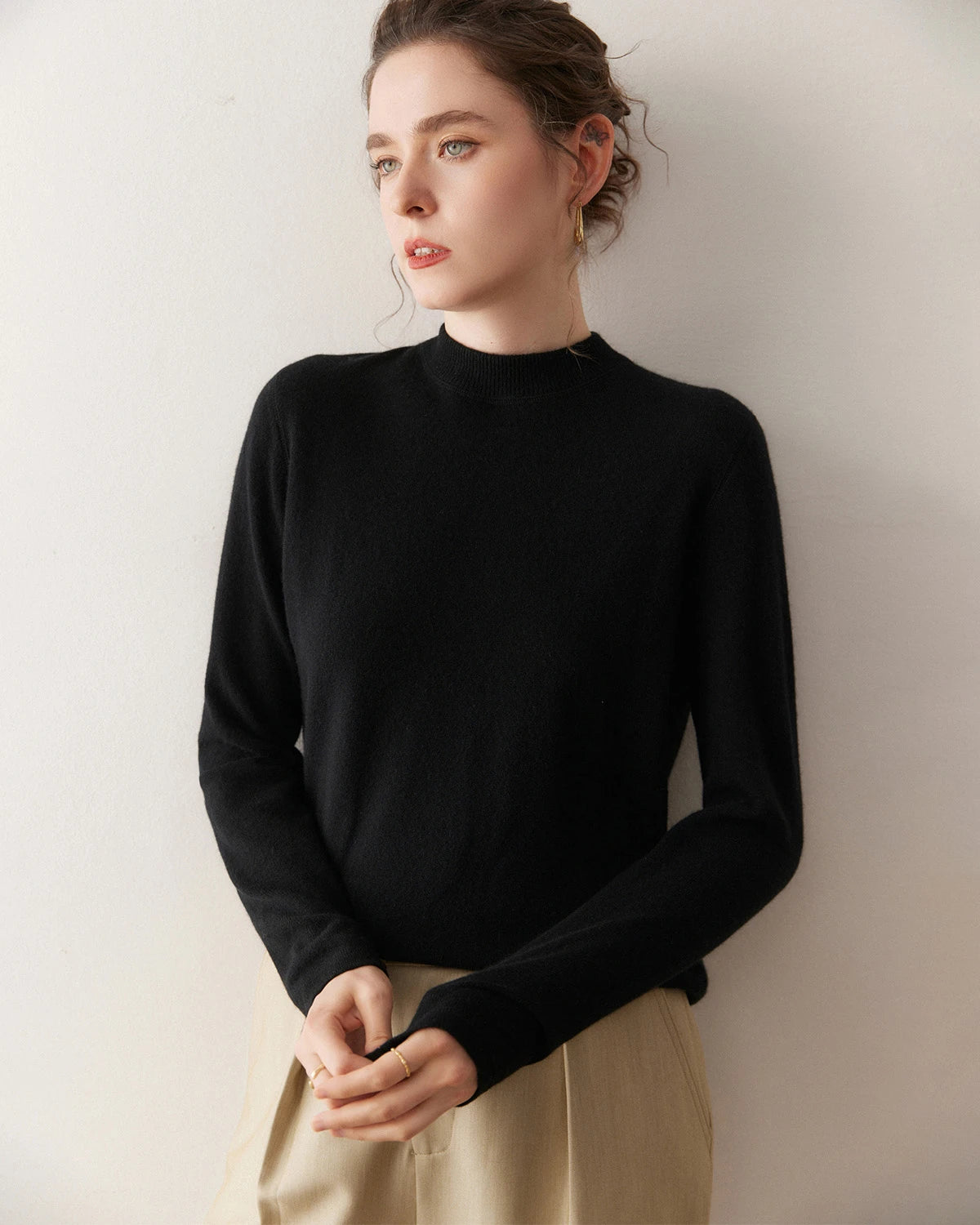 Damen-Leichter Kaschmirpullover mit Stehkragen