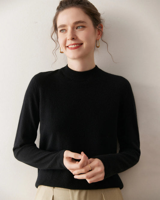 Damen-Leichter Kaschmirpullover mit Stehkragen