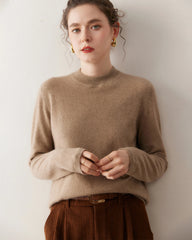 Damen-Leichter Kaschmirpullover mit Stehkragen