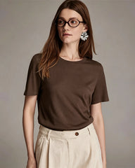 Damen-T-Shirt aus Seidenjersey mit kurzen Ärmeln
