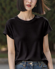 Seidenjersey T-Shirt mit Rundhals – Damen
