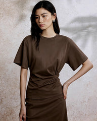 Damen T-Shirt aus Seidenjersey mit Faltenbund