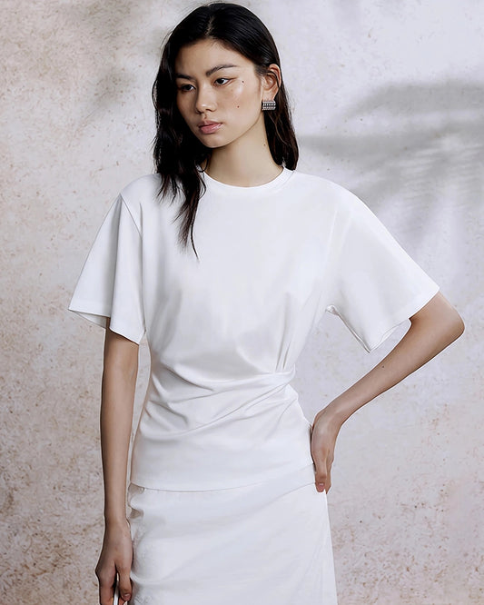 Damen T-Shirt aus Seidenjersey mit Faltenbund