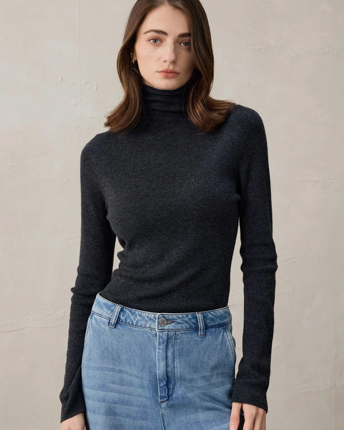 Damen Rollkragen-Stricktop aus Wolle und Kaschmir