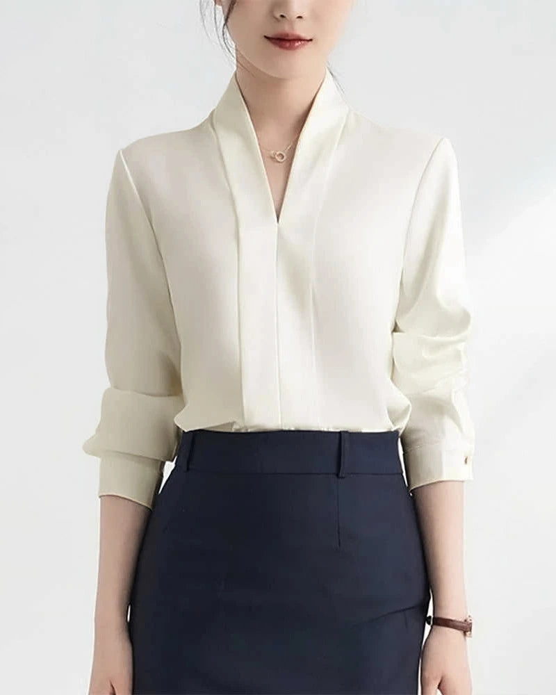 Damen Seidenbluse mit V-Ausschnitt und langen Ärmeln