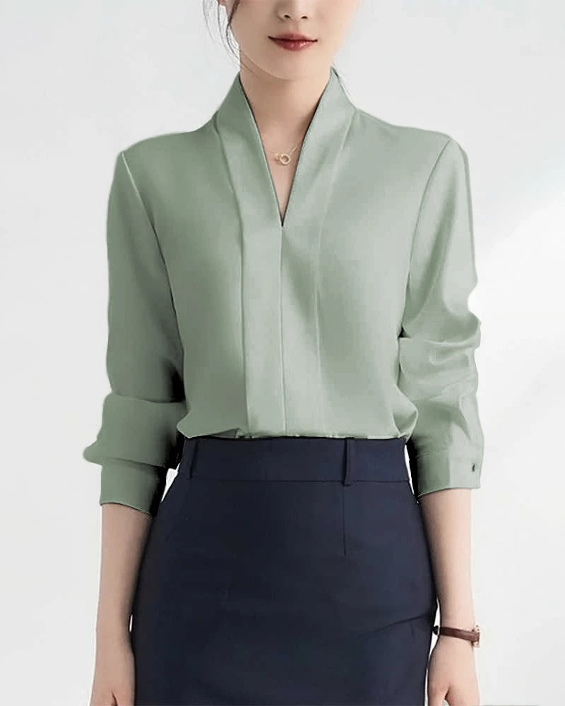 Damen Seidenbluse mit V-Ausschnitt und langen Ärmeln