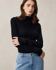 Damen Stricktop aus Wolle und Kaschmir mit Stehkragen