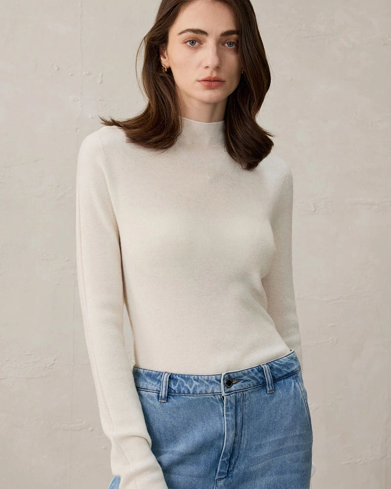 Damen Stricktop aus Wolle und Kaschmir mit Stehkragen