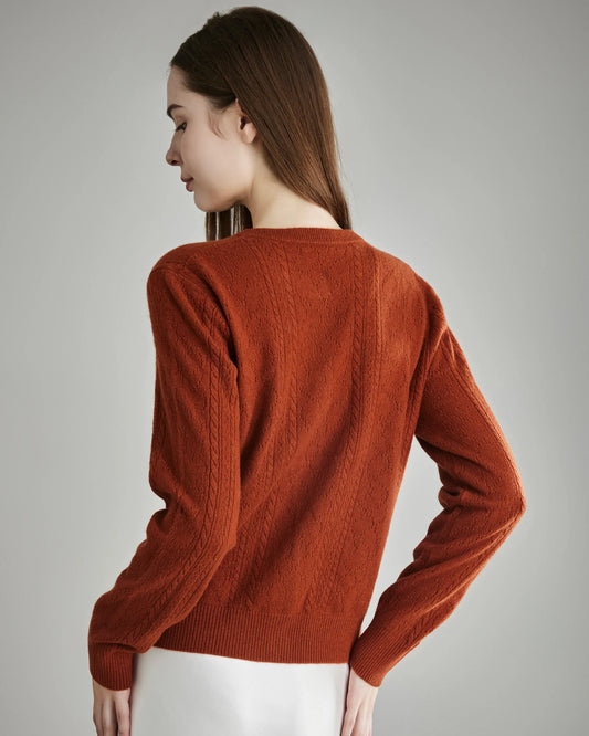 Damen Kaschmir-Knopfjacke mit Kabelstruktur