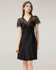 Damen Seiden-Nachtkleid mit Spitze