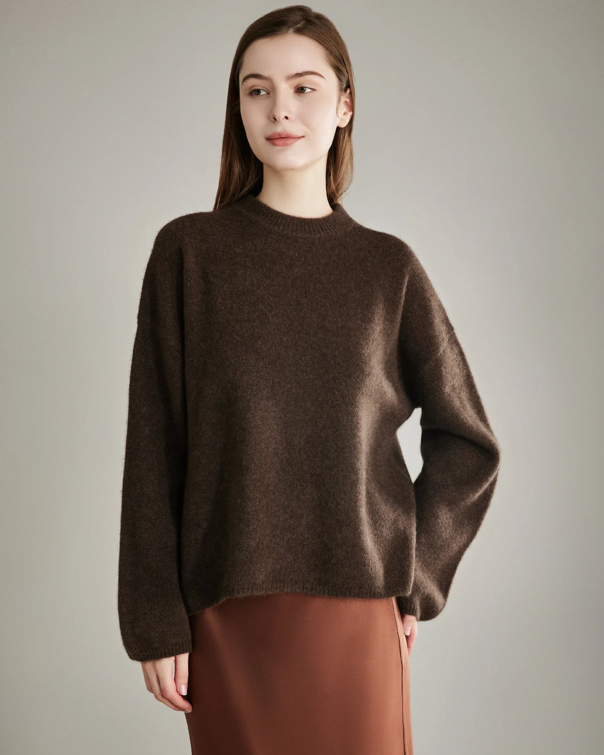 Damen Lockerer Rundhals-Kaschmirpullover