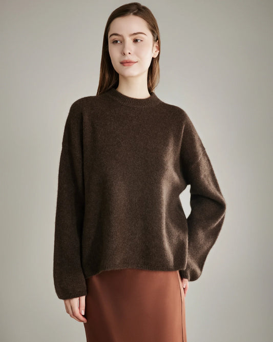 Damen Lockerer Rundhals-Kaschmirpullover