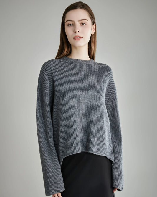 Damen lockerer Rundhals-Kaschmirpullover