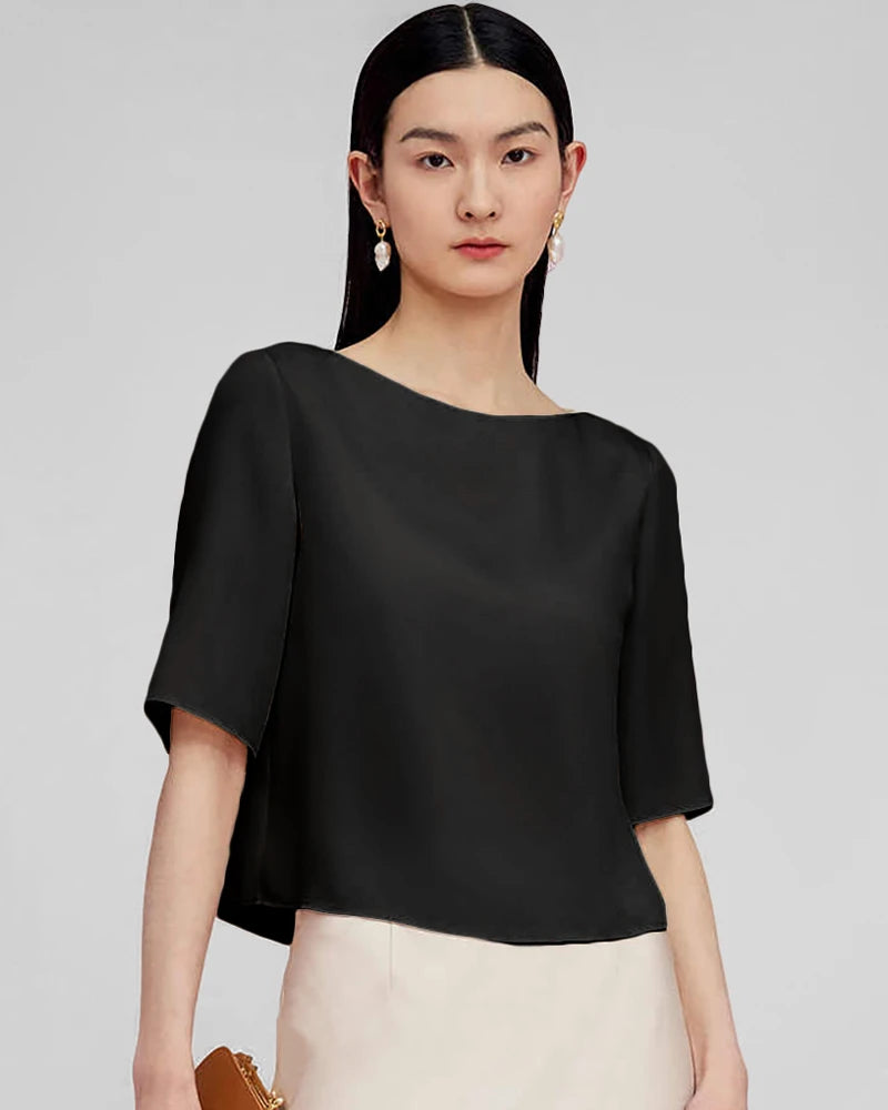 Basic-Seidenbluse mit halbem Arm