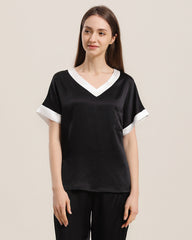 V-Ausschnitt Pullover Seiden Pyjama Set