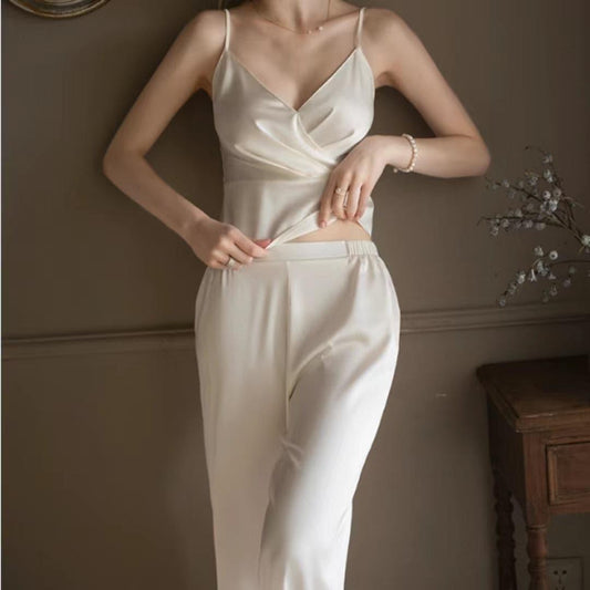 Seiden-Camisole Lange Hosen Schlafanzug-Set 2-teilig