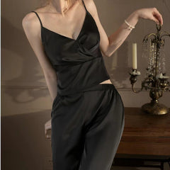Seiden-Camisole Lange Hosen Schlafanzug-Set 2-teilig