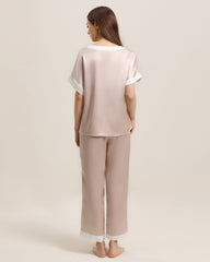 V-Ausschnitt Pullover Seiden Pyjama Set