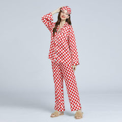 Klassisches Schachbrett-Muster Seiden-Pyjama-Set für Damen