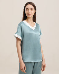 V-Ausschnitt Pullover Seiden Pyjama Set