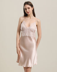 Seiden Spitzen-Nachtkleid Slip Kleid