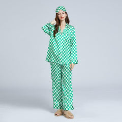 Klassisches Schachbrett-Muster Seiden-Pyjama-Set für Damen