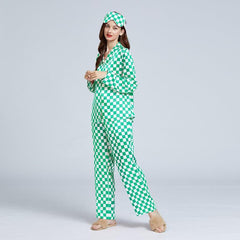 Klassisches Schachbrett-Muster Seiden-Pyjama-Set für Damen